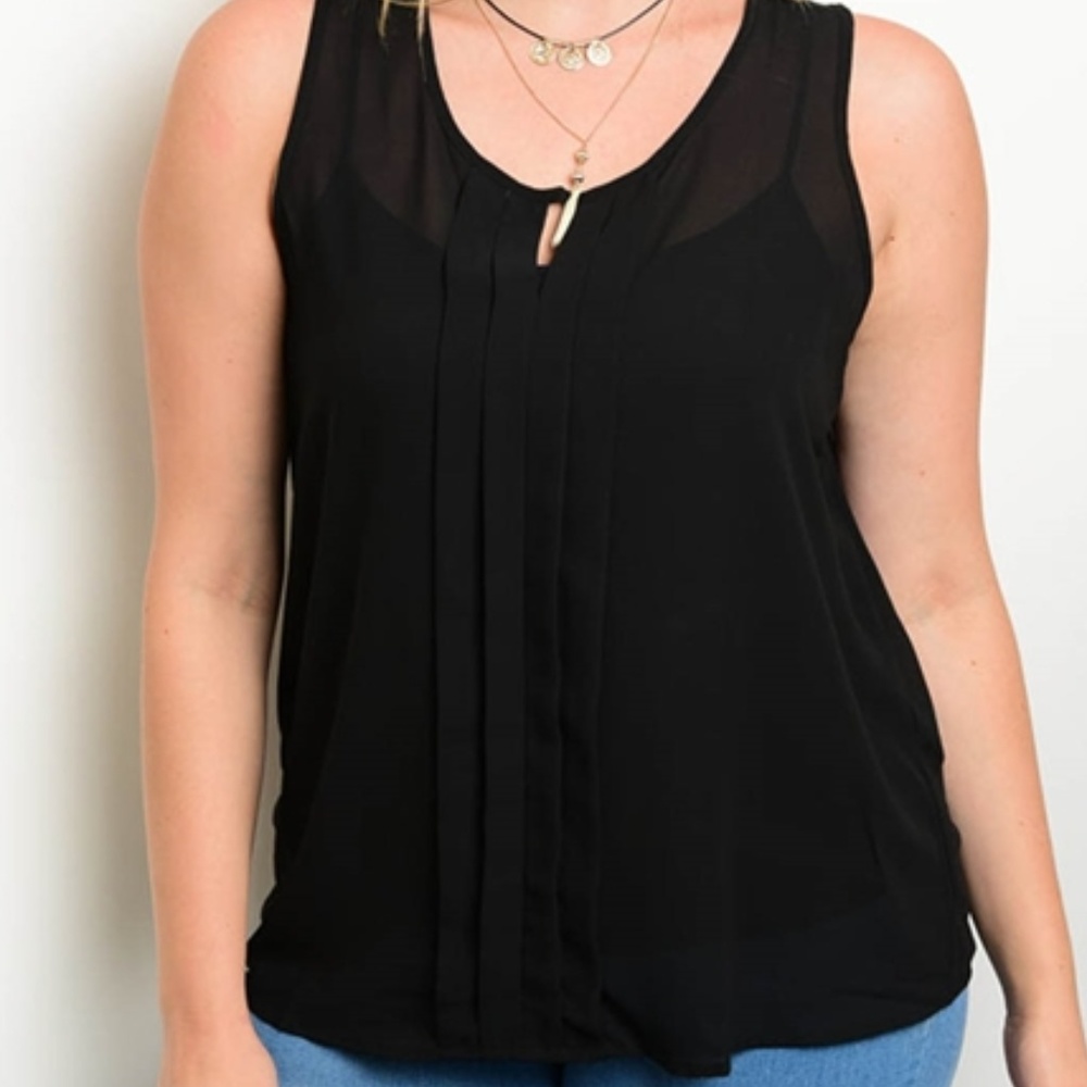 HP 4-17 Plus Keyhole Pintucked Sleeveless Top - Picture 1 of 4
